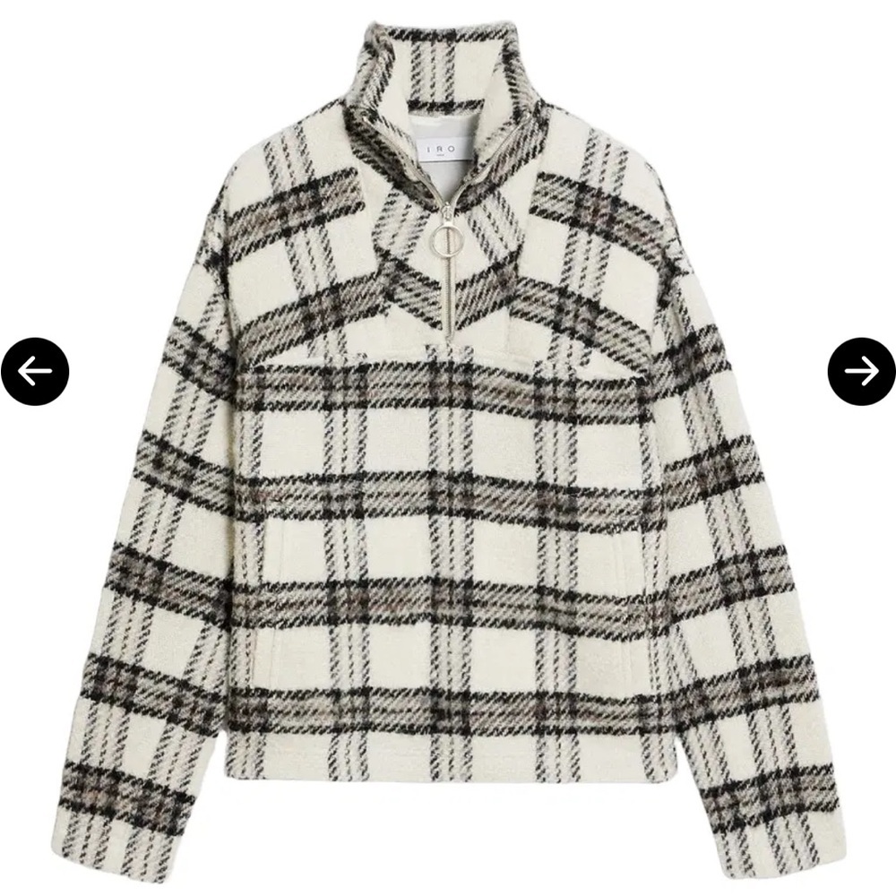 IRO Paris Bika Checked Wool-Blend Half-Zip Sweater Plaid NWT Size 38 - Picture 14 of 16